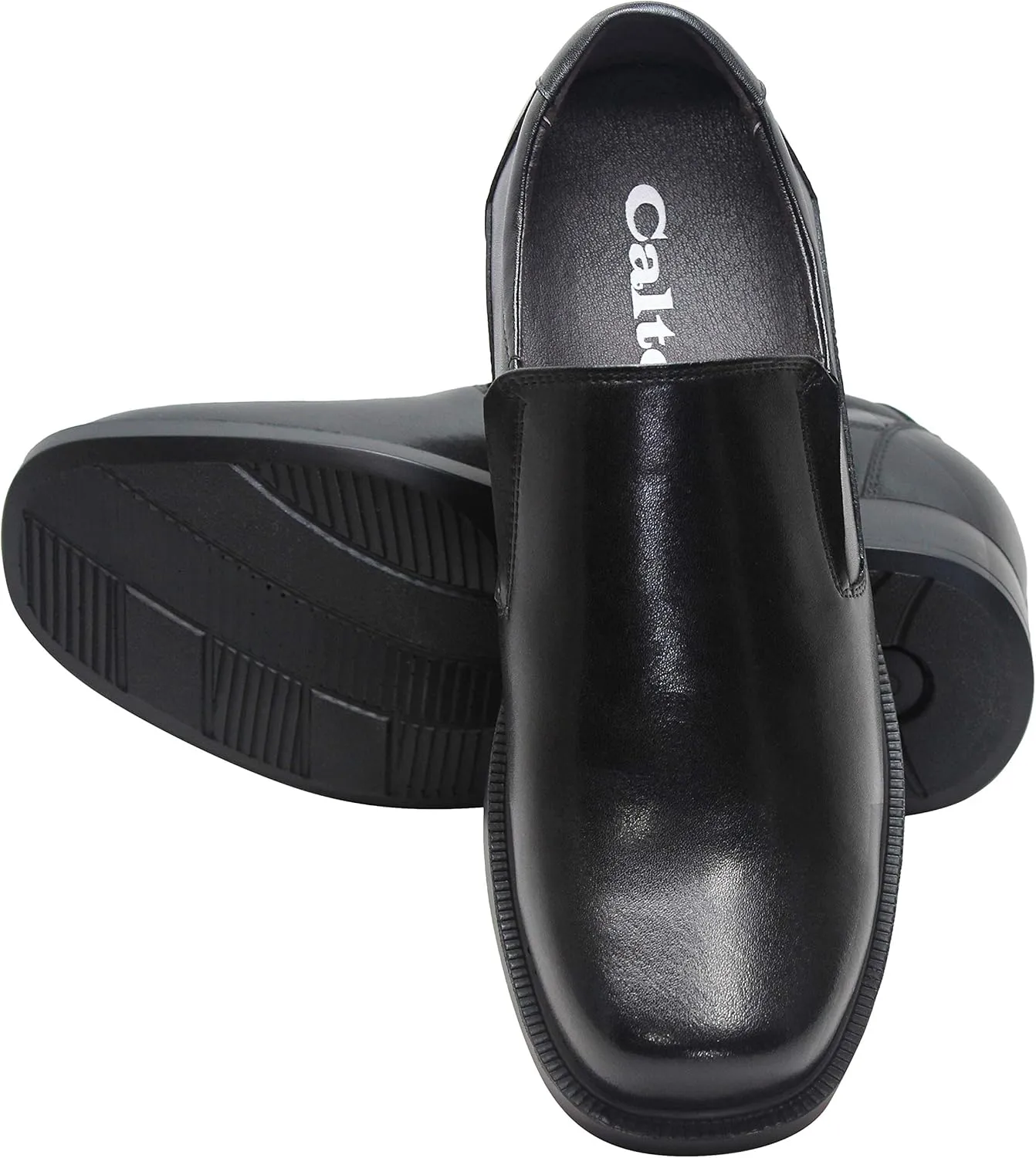 CALTO Men's Invisible Height Increasing Elevator Shoes - Black Leather Slip-on Lightweight Casual Loafers - 3.6 Inches Taller - K31714 - Size 11 D(M) US