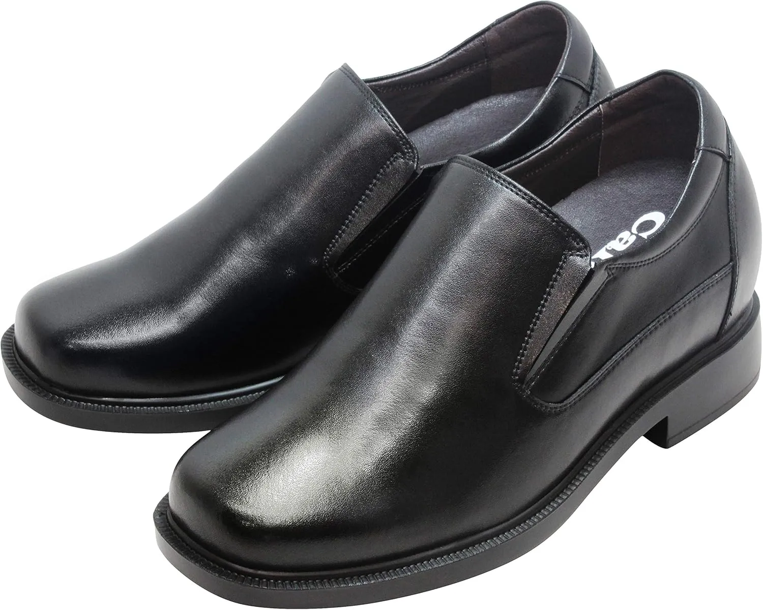 CALTO Men's Invisible Height Increasing Elevator Shoes - Black Leather Slip-on Lightweight Casual Loafers - 3.6 Inches Taller - K31714 - Size 7 D(M) US