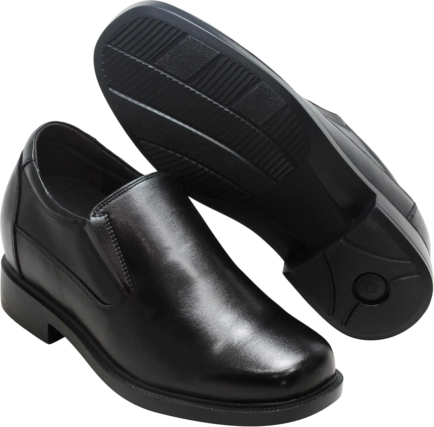 CALTO Men's Invisible Height Increasing Elevator Shoes - Black Leather Slip-on Lightweight Casual Loafers - 3.6 Inches Taller - K31714 - Size 7 D(M) US