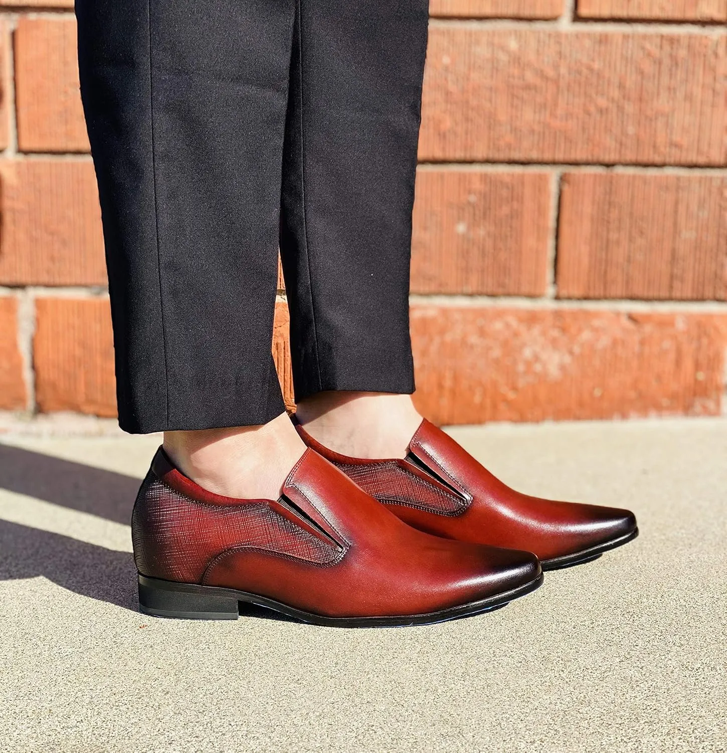 CALTO Men's Invisible Height Increasing Elevator Shoes - Brown Leather Slip-on Formal Dress Loafers- 3 Inches Taller - Y5531 - Size 11 D(M) US