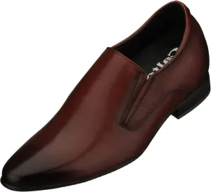 CALTO Men's Invisible Height Increasing Elevator Shoes - Brown Leather Slip-on Formal Dress Loafers- 3 Inches Taller - Y5531 - Size 11 D(M) US