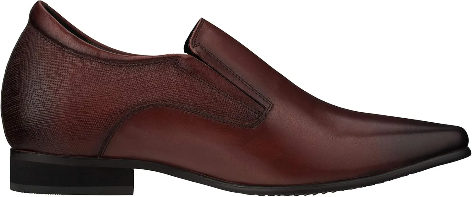 CALTO Men's Invisible Height Increasing Elevator Shoes - Brown Leather Slip-on Formal Dress Loafers- 3 Inches Taller - Y5531 - Size 11 D(M) US