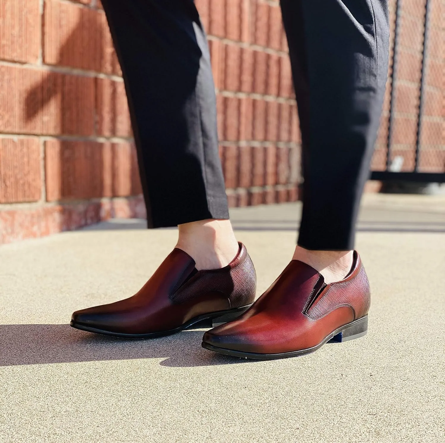 CALTO Men's Invisible Height Increasing Elevator Shoes - Brown Leather Slip-on Formal Dress Loafers- 3 Inches Taller - Y5531 - Size 11 D(M) US