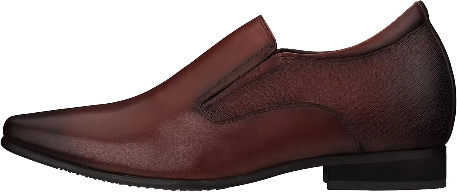 CALTO Men's Invisible Height Increasing Elevator Shoes - Brown Leather Slip-on Formal Dress Loafers- 3 Inches Taller - Y5531 - Size 11 D(M) US