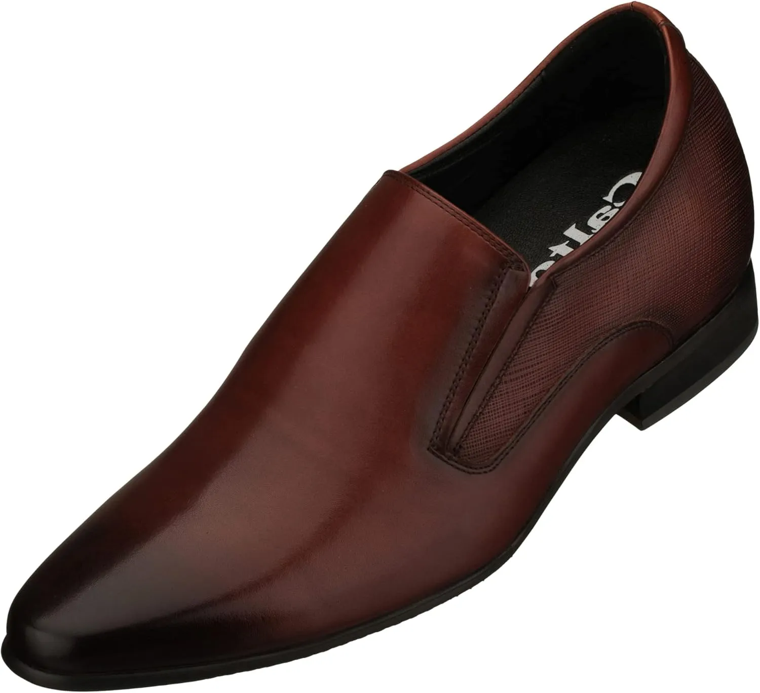 CALTO Men's Invisible Height Increasing Elevator Shoes - Brown Leather Slip-on Formal Dress Loafers- 3 Inches Taller - Y5531 - Size 11 D(M) US