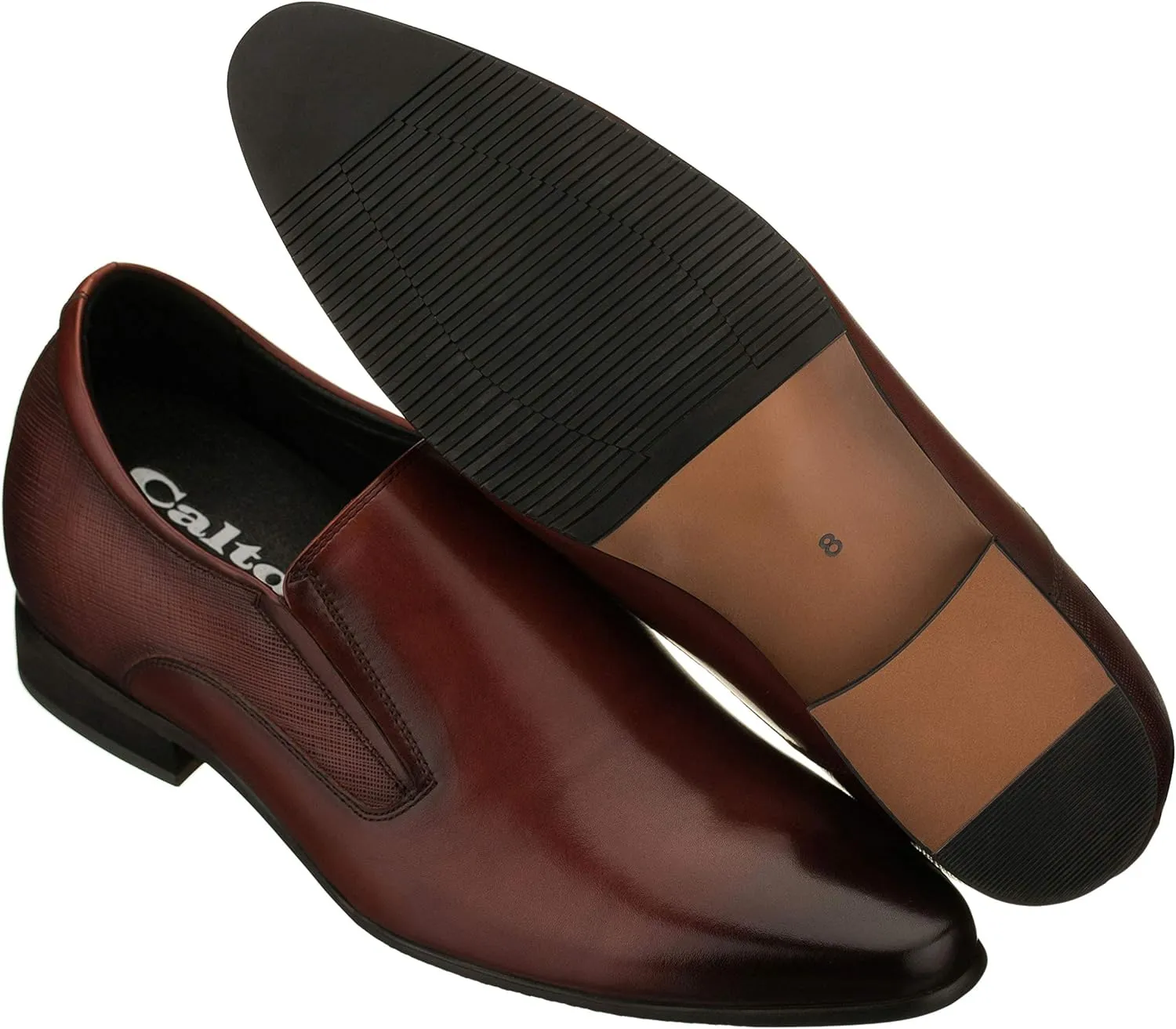 CALTO Men's Invisible Height Increasing Elevator Shoes - Brown Leather Slip-on Formal Dress Loafers- 3 Inches Taller - Y5531 - Size 11 D(M) US
