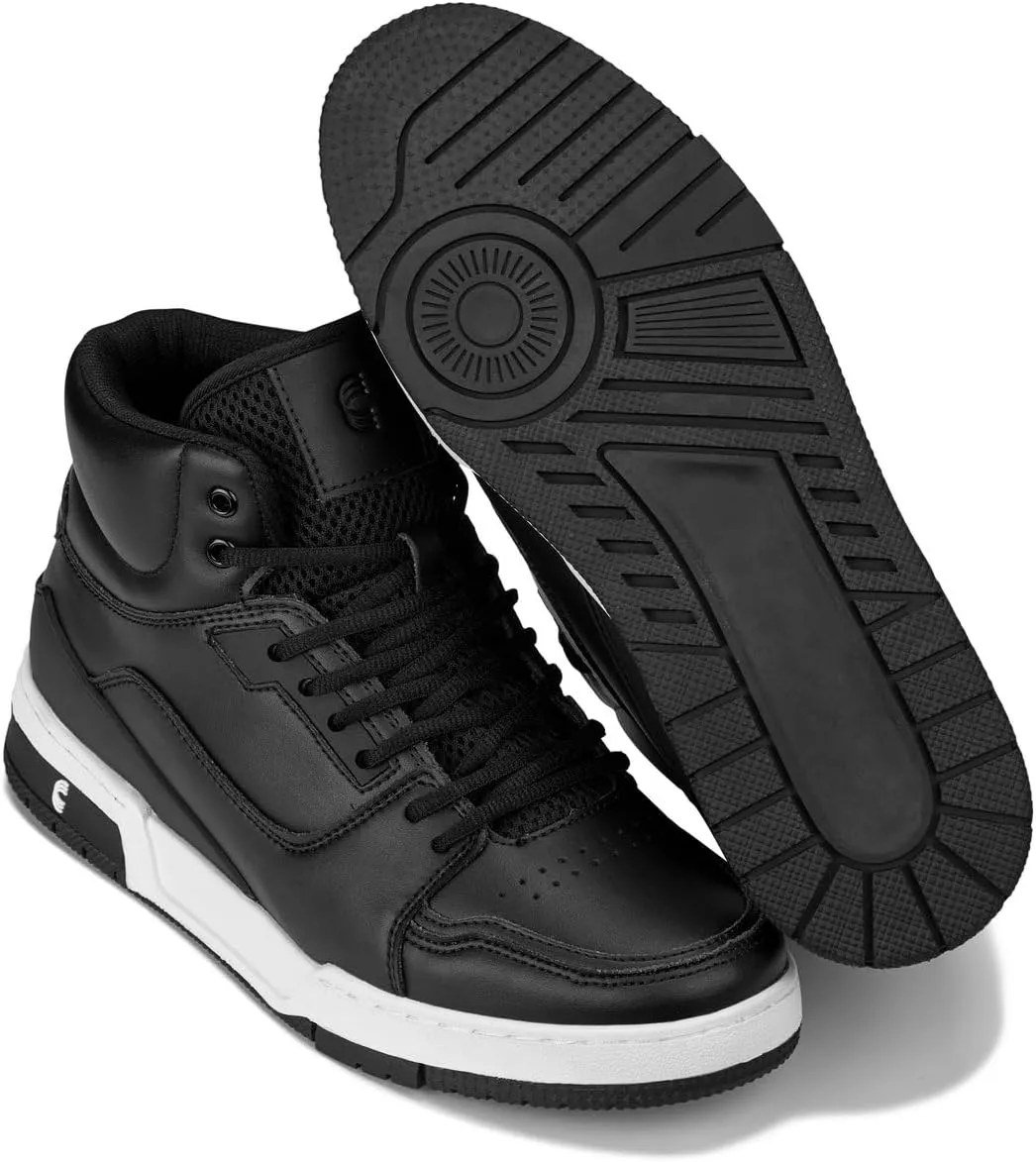 CALTO Men's Invisible Height Increasing Elevator Shoes - Lace-up Sporty High Top Sneakers - 3 Inches Taller