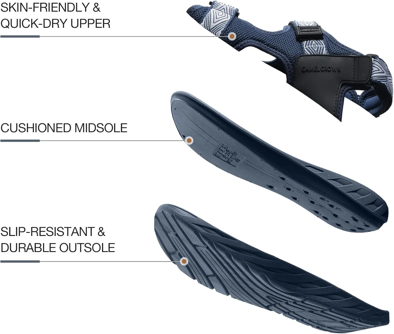 CAMEL CROWN Hiking Sandals for Men with Adjustable Strap Man Walking Sandal Arch Support Sports Sandals Breathable Mesh Beach Sandal