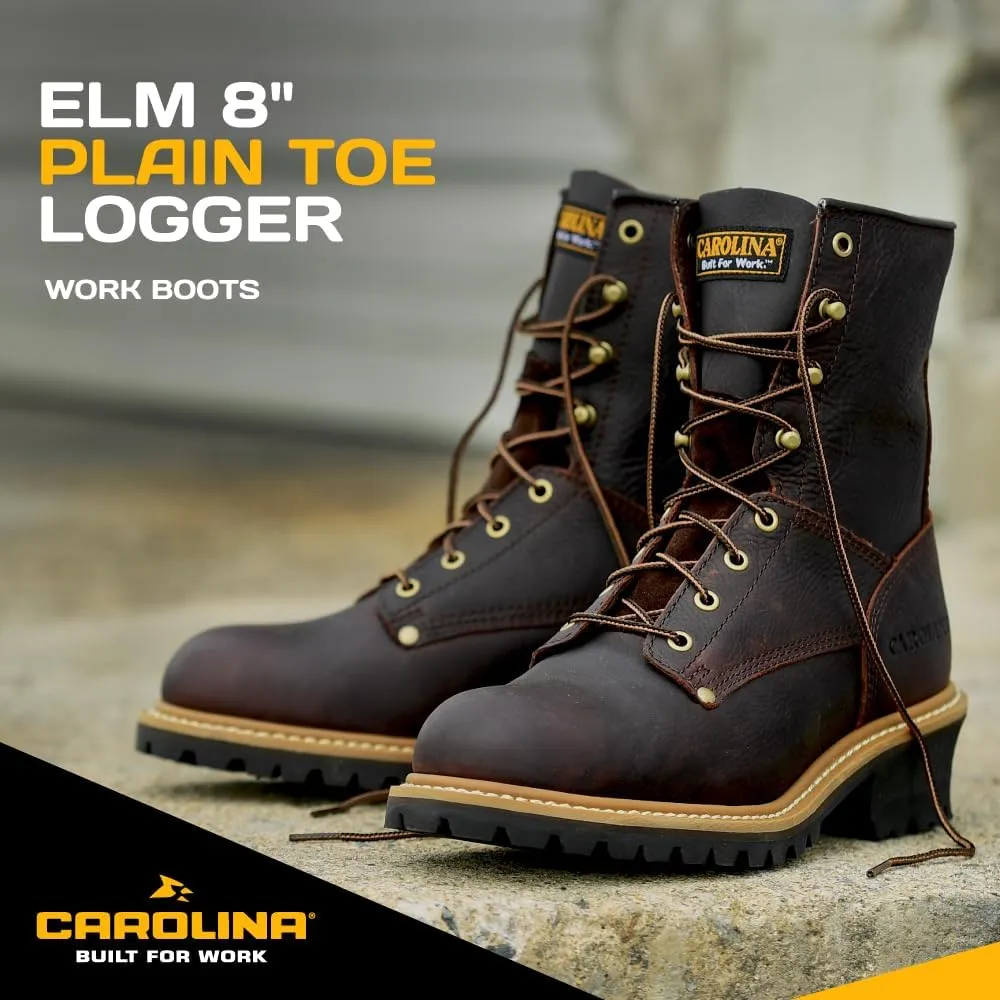 Carolina Elm 8” Unlined Logger Boots for Men - Unlined Leather Upper, Pillow Cushion Footbed, and Welted Oil- and Slip-Resistant Outsole, EH Rated