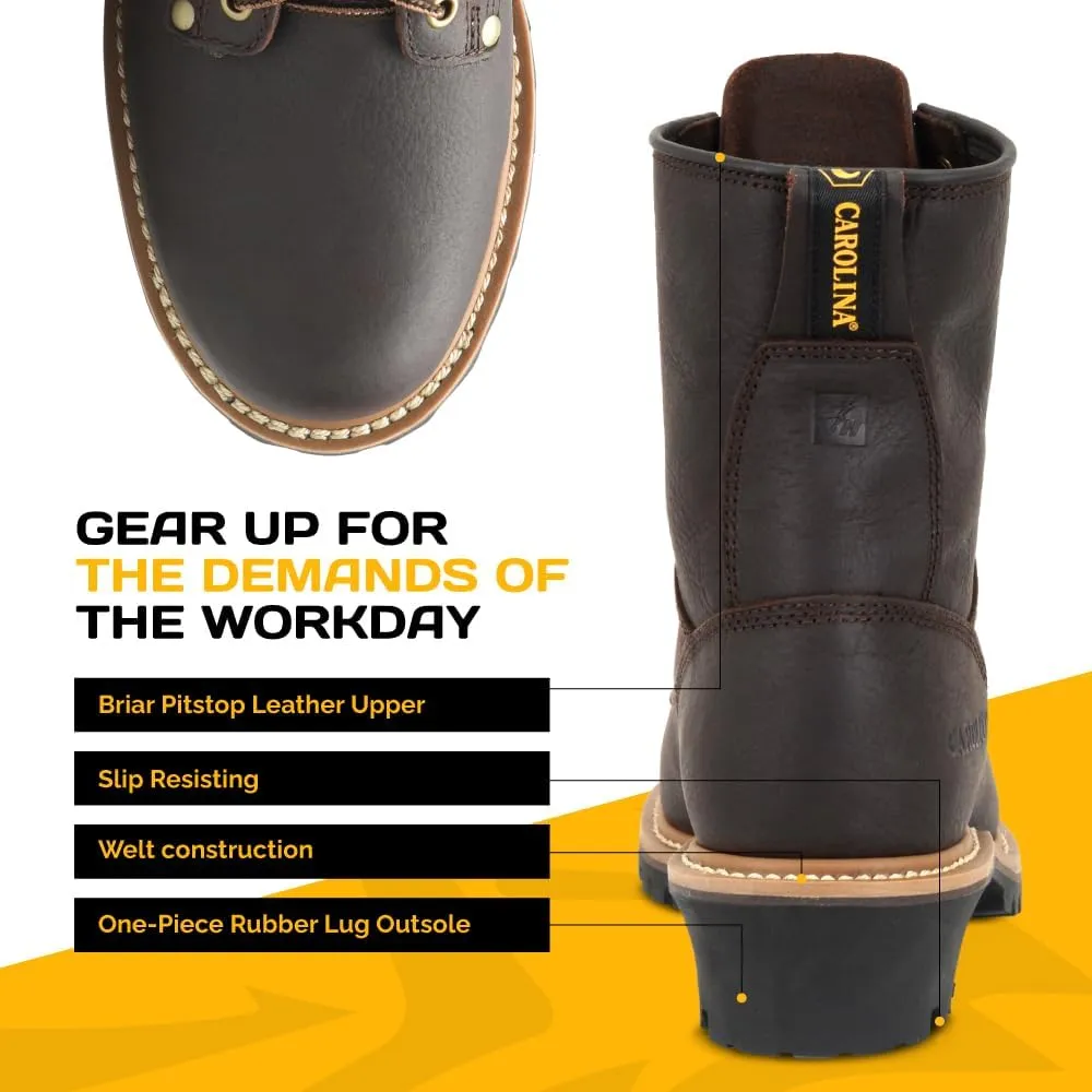 Carolina Elm 8” Unlined Logger Boots for Men - Unlined Leather Upper, Pillow Cushion Footbed, and Welted Oil- and Slip-Resistant Outsole, EH Rated