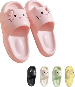 Cat Slippers Women Cute Kitty Pillow Slides Thick Sole Kawaii Non Slip Quick Drying Preppy Shower Bathroom Sandals Outdoor
