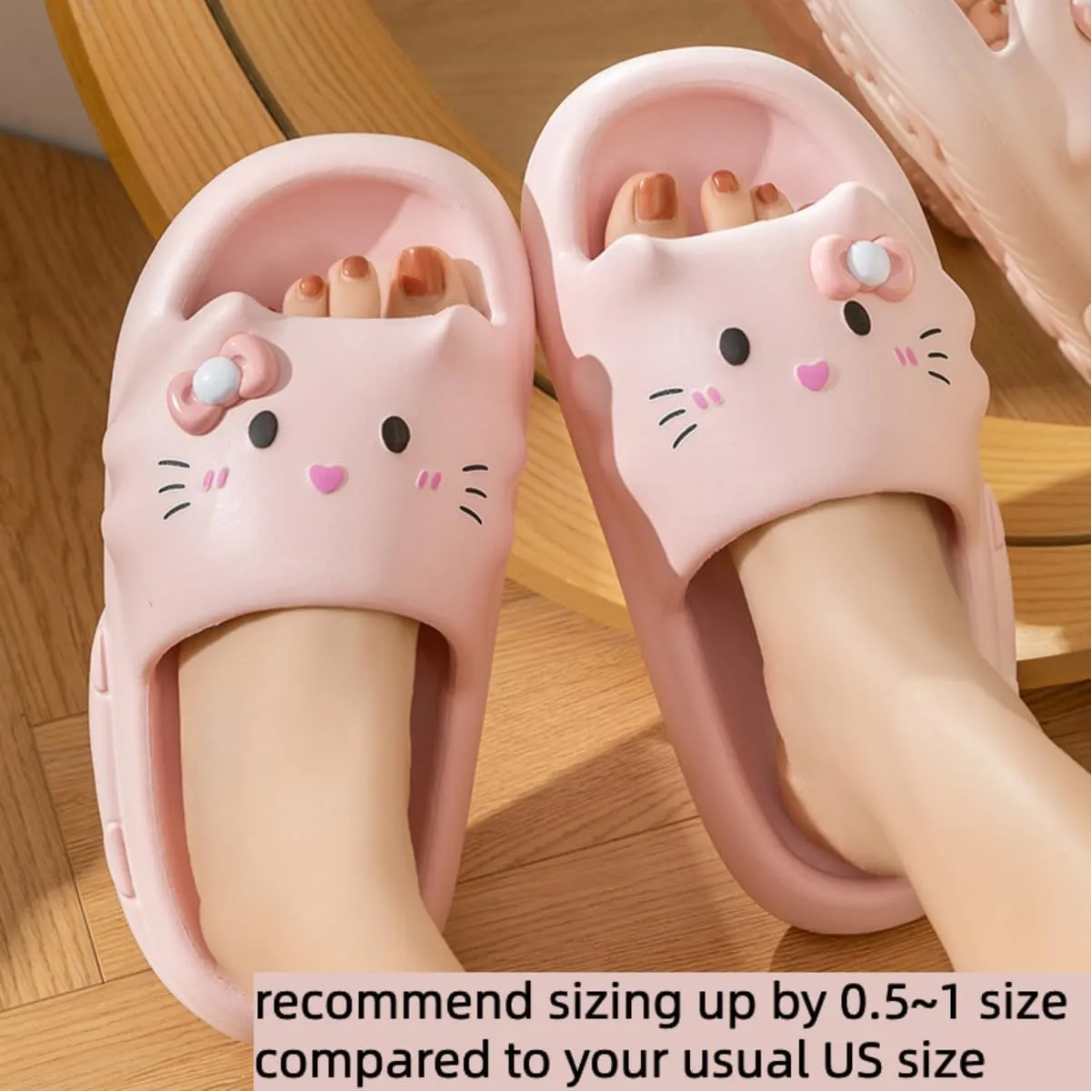 Cat Slippers Women Cute Kitty Pillow Slides Thick Sole Kawaii Non Slip Quick Drying Preppy Shower Bathroom Sandals Outdoor