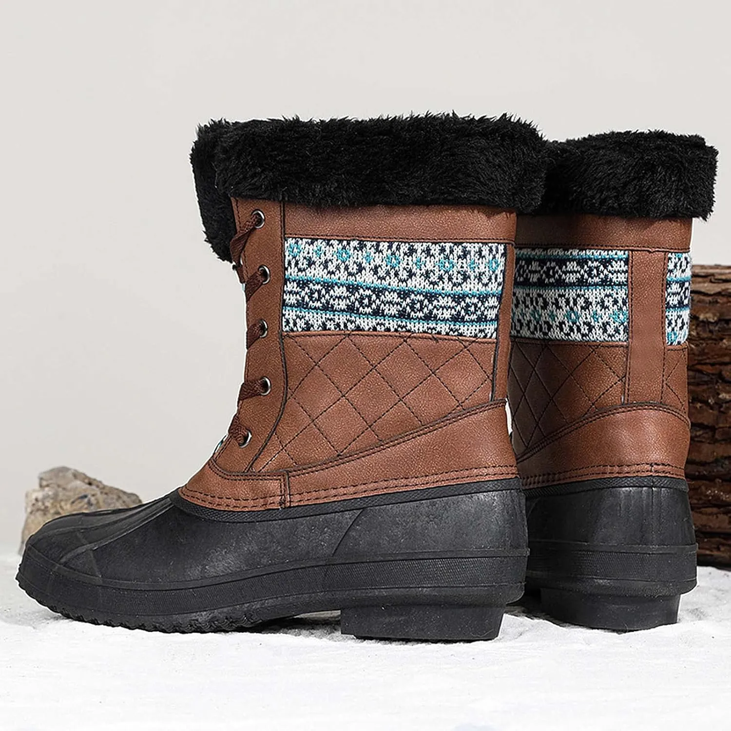 CERYTHRINA Womens Duck Boots Waterproof Warm Snow Boots Outdoor Warm Lined Winter Booties Mid-Calf Rain Boot