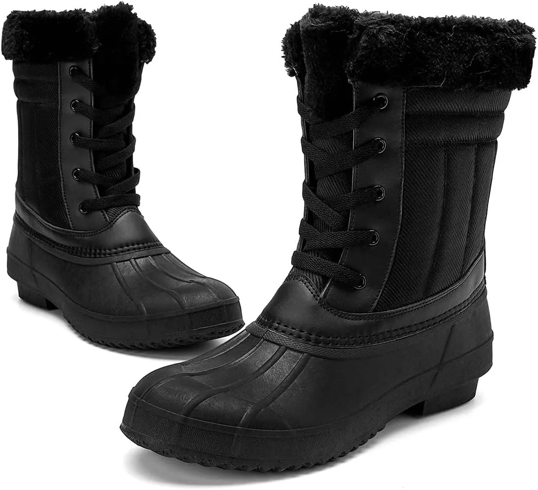CERYTHRINA Womens Duck Boots Waterproof Warm Snow Boots Outdoor Warm Lined Winter Booties Mid-Calf Rain Boot