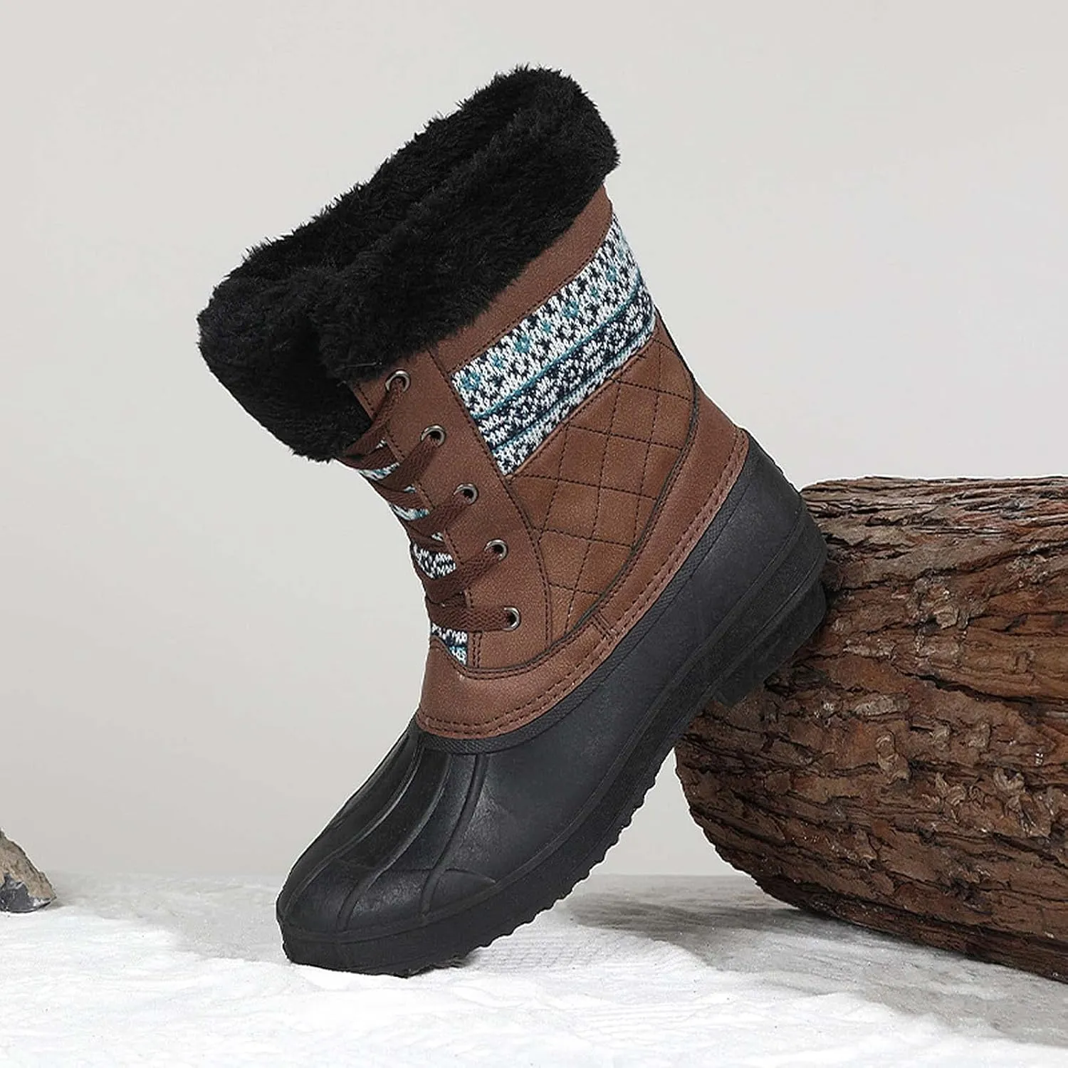 CERYTHRINA Womens Duck Boots Waterproof Warm Snow Boots Outdoor Warm Lined Winter Booties Mid-Calf Rain Boot
