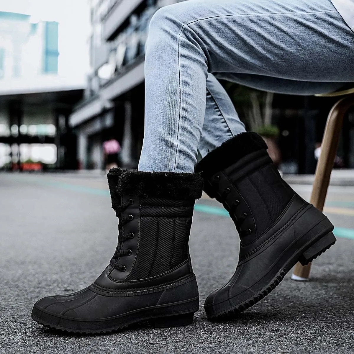 CERYTHRINA Womens Duck Boots Waterproof Warm Snow Boots Outdoor Warm Lined Winter Booties Mid-Calf Rain Boot