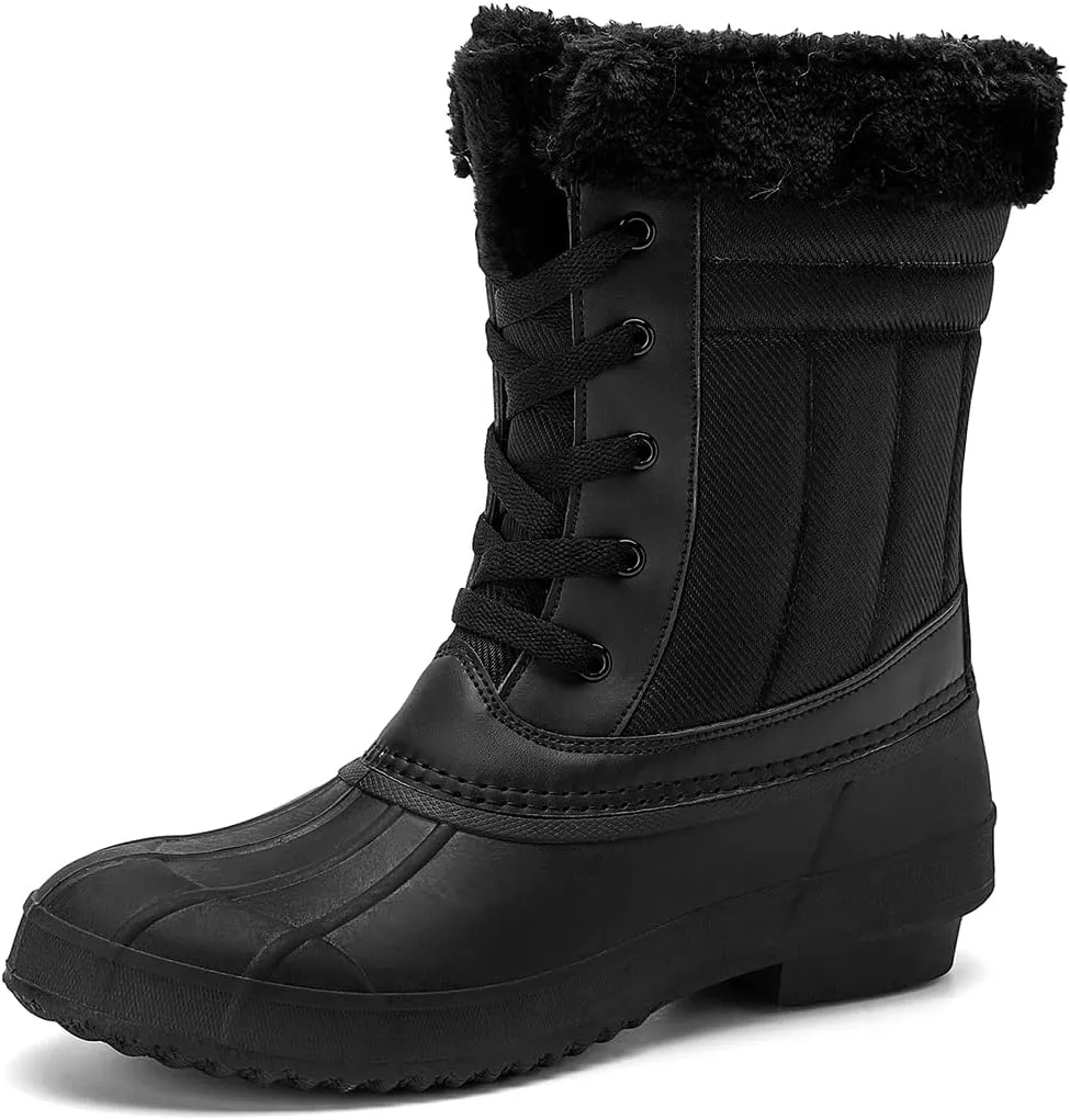 CERYTHRINA Womens Duck Boots Waterproof Warm Snow Boots Outdoor Warm Lined Winter Booties Mid-Calf Rain Boot