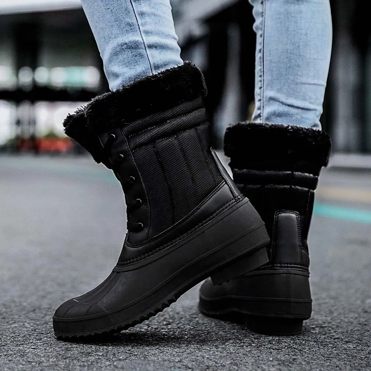CERYTHRINA Womens Duck Boots Waterproof Warm Snow Boots Outdoor Warm Lined Winter Booties Mid-Calf Rain Boot