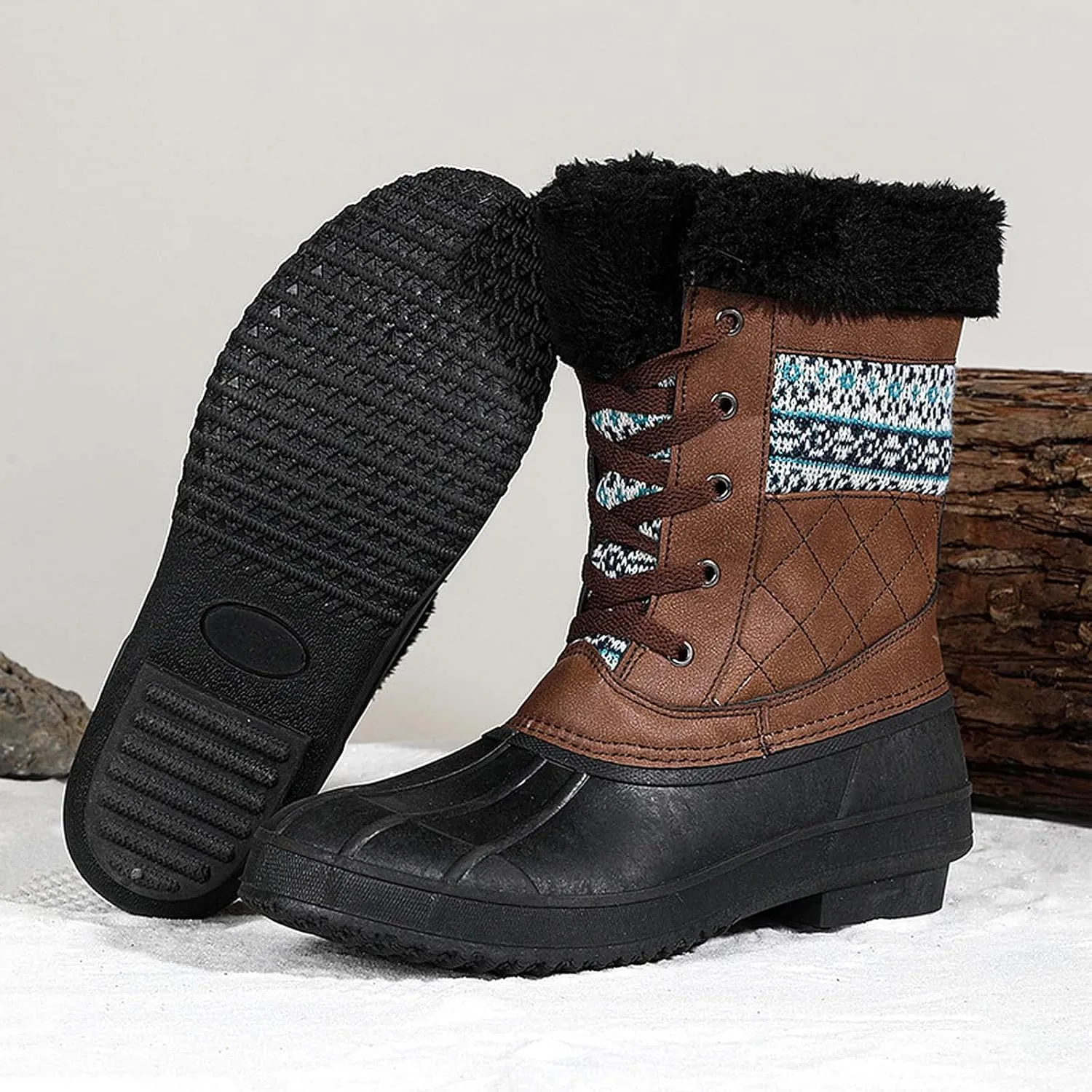 CERYTHRINA Womens Duck Boots Waterproof Warm Snow Boots Outdoor Warm Lined Winter Booties Mid-Calf Rain Boot