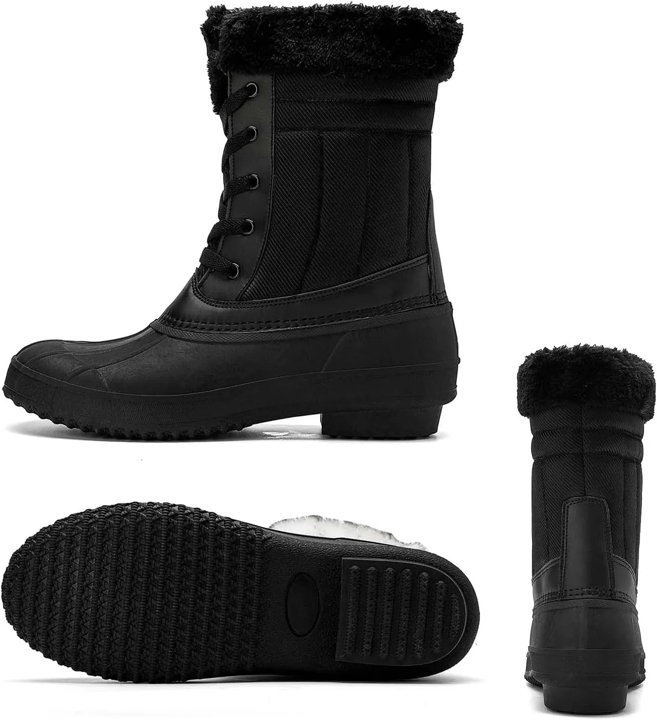 CERYTHRINA Womens Duck Boots Waterproof Warm Snow Boots Outdoor Warm Lined Winter Booties Mid-Calf Rain Boot