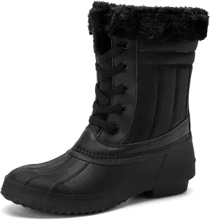 CERYTHRINA Womens Duck Boots Waterproof Warm Snow Boots Outdoor Warm Lined Winter Booties Mid-Calf Rain Boot