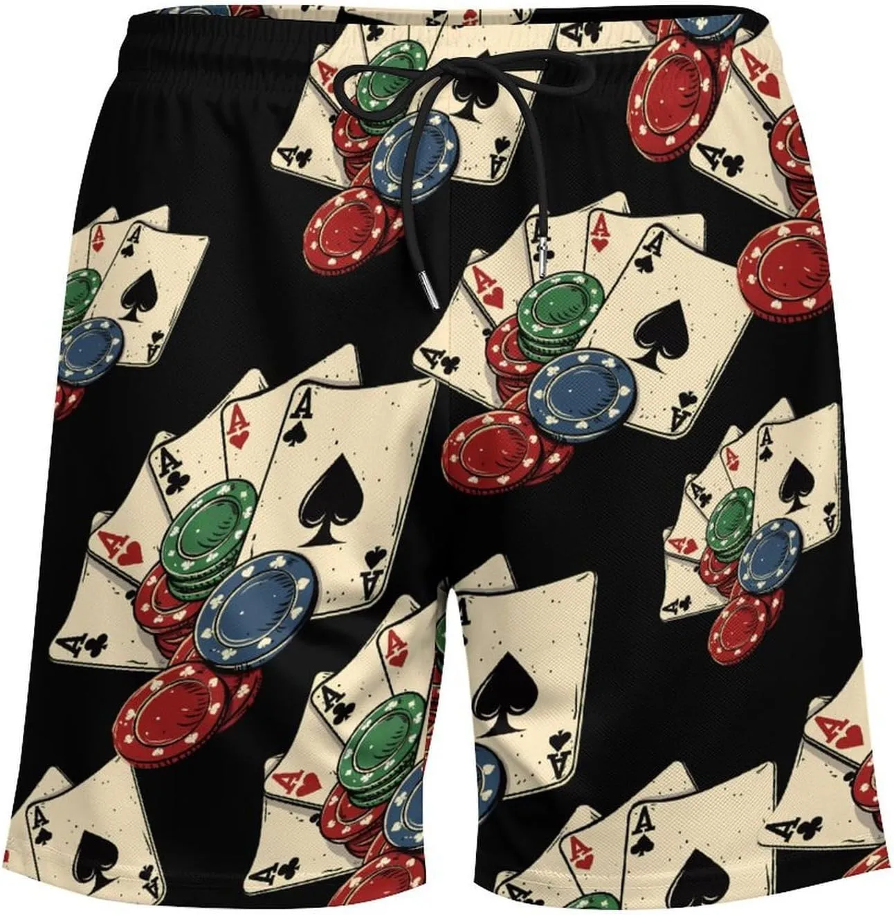 Chips with Poker Cards Men's Swim Trunks Quick Dry Board Shorts Swimwear Beach Shorts with Compression Liner