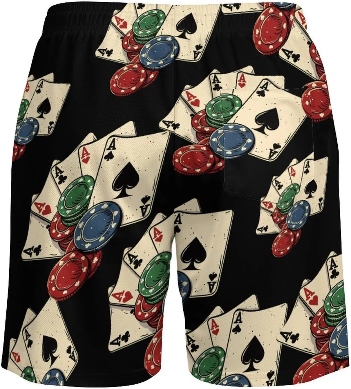 Chips with Poker Cards Men's Swim Trunks Quick Dry Board Shorts Swimwear Beach Shorts with Compression Liner