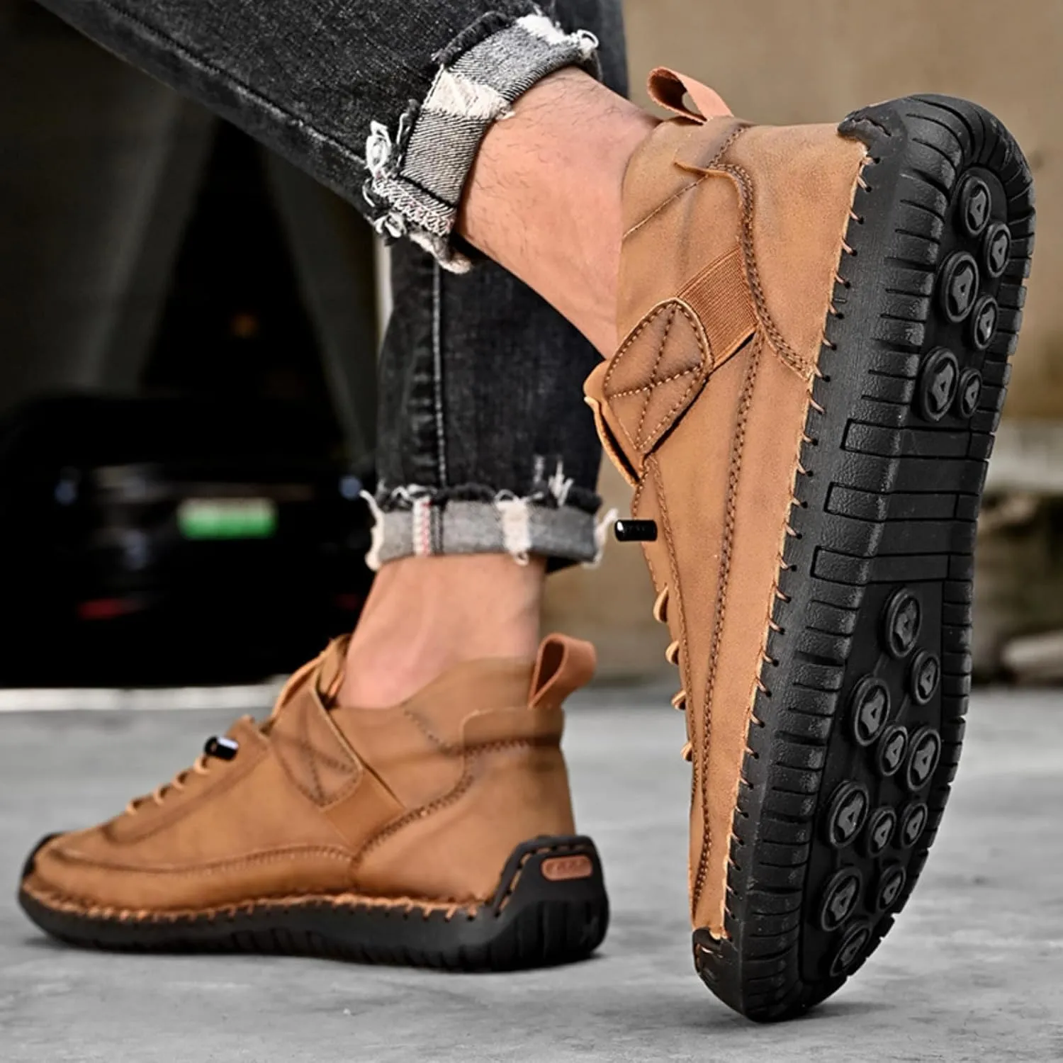 Chukka Boots Mens Beck Shoes Adjustable Leather Shoes for Men Slip On Sneakers Mens Fashion Shoes Comfortable Handmade