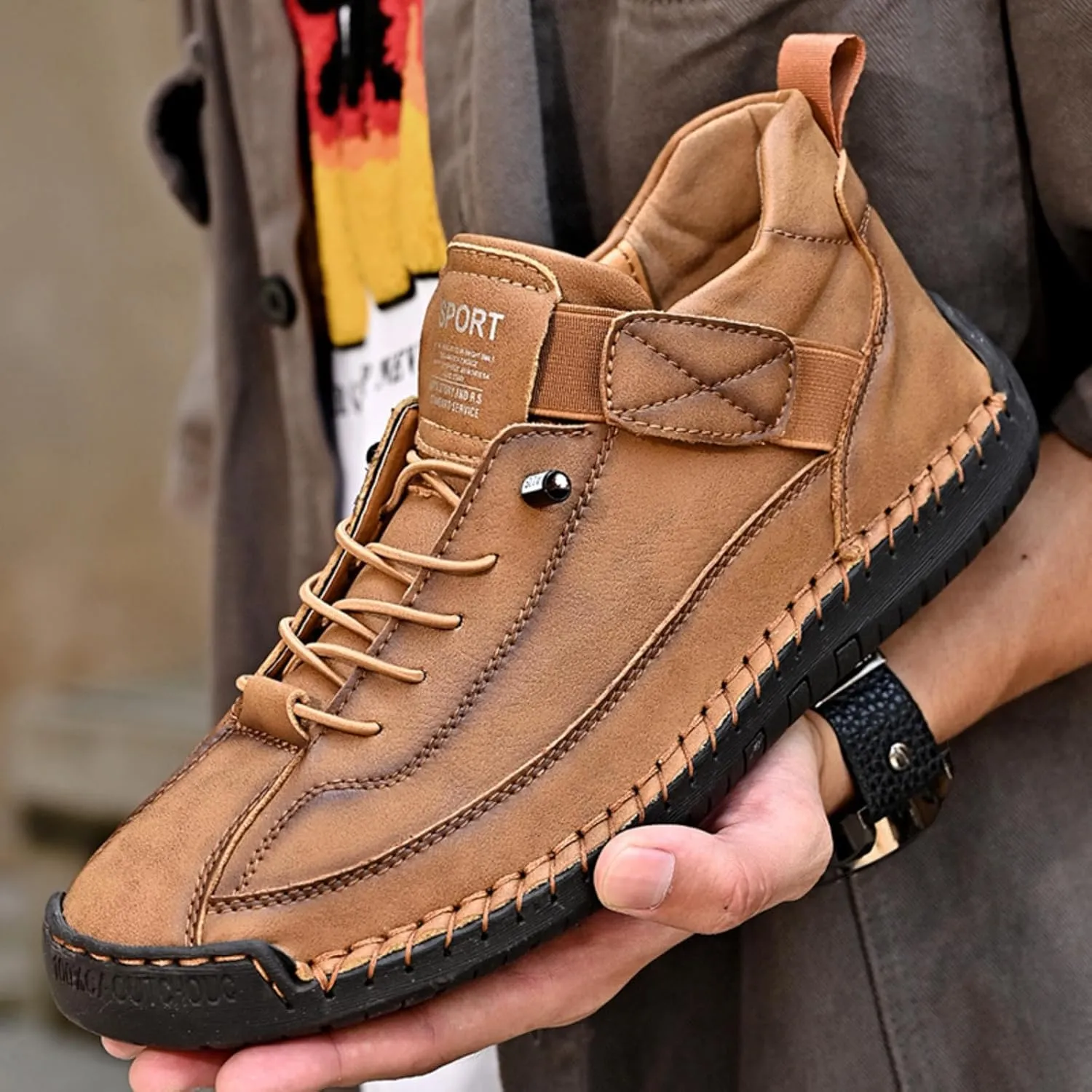 Chukka Boots Mens Beck Shoes Adjustable Leather Shoes for Men Slip On Sneakers Mens Fashion Shoes Comfortable Handmade