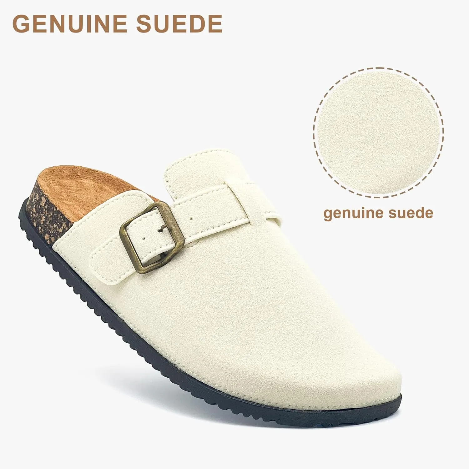 Clogs for Women and Men Suede Clogs Leather Mules Cork Footbed Sandals Potato Shoes with Arch Support Slip on Adjuestable Clog Slippers