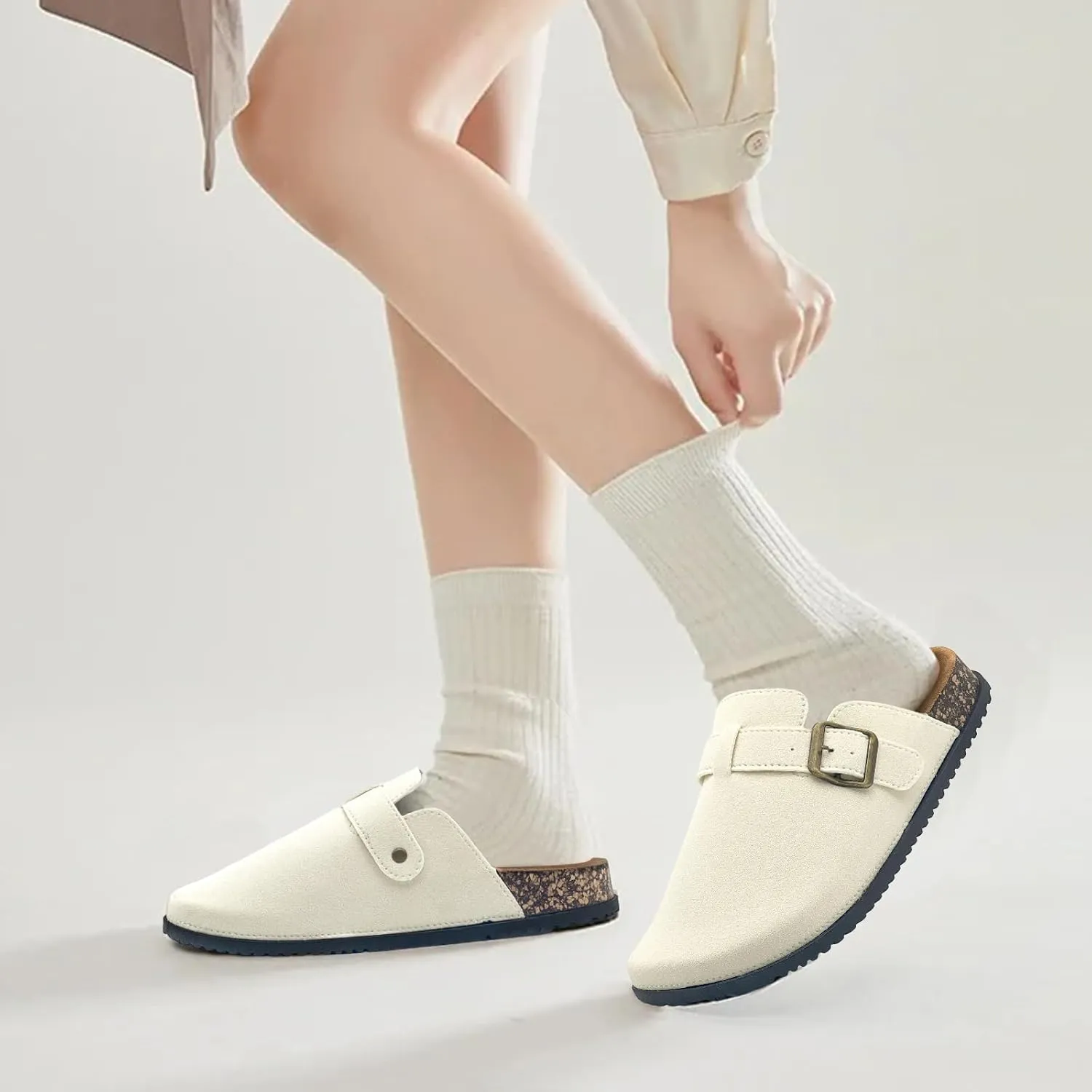 Clogs for Women and Men Suede Clogs Leather Mules Cork Footbed Sandals Potato Shoes with Arch Support Slip on Adjuestable Clog Slippers