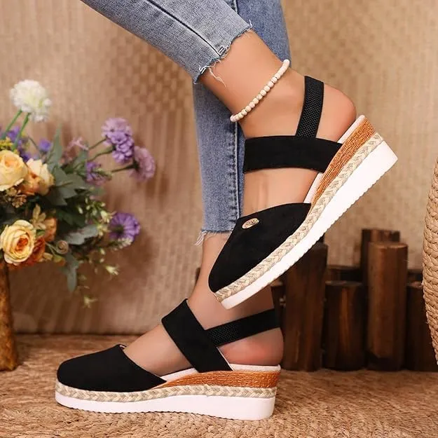Closed Toe Platform Wedge Sandals for Women Heel Casual Womens, Women's Espadrilles Dressy Wedges Sandals, Comfortable Anti Slip Summer Shoes with Adjustable Buckle Ankle Strap