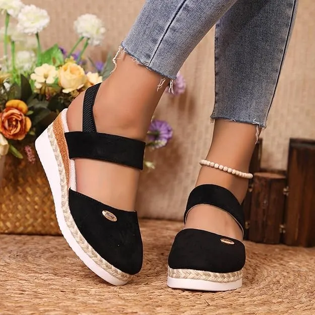 Closed Toe Platform Wedge Sandals for Women Heel Casual Womens, Women's Espadrilles Dressy Wedges Sandals, Comfortable Anti Slip Summer Shoes with Adjustable Buckle Ankle Strap