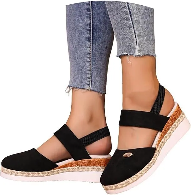 Closed Toe Platform Wedge Sandals for Women Heel Casual Womens, Women's Espadrilles Dressy Wedges Sandals, Comfortable Anti Slip Summer Shoes with Adjustable Buckle Ankle Strap