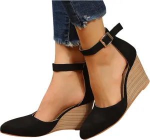 Closed Toe Wedges Heels for Women Dressy Platform Wedge Sandals Ankle Strap Heeled Espadrilles Sandals Ladies Comfortable Cork Summer Dress Shoes for Beach Wedding