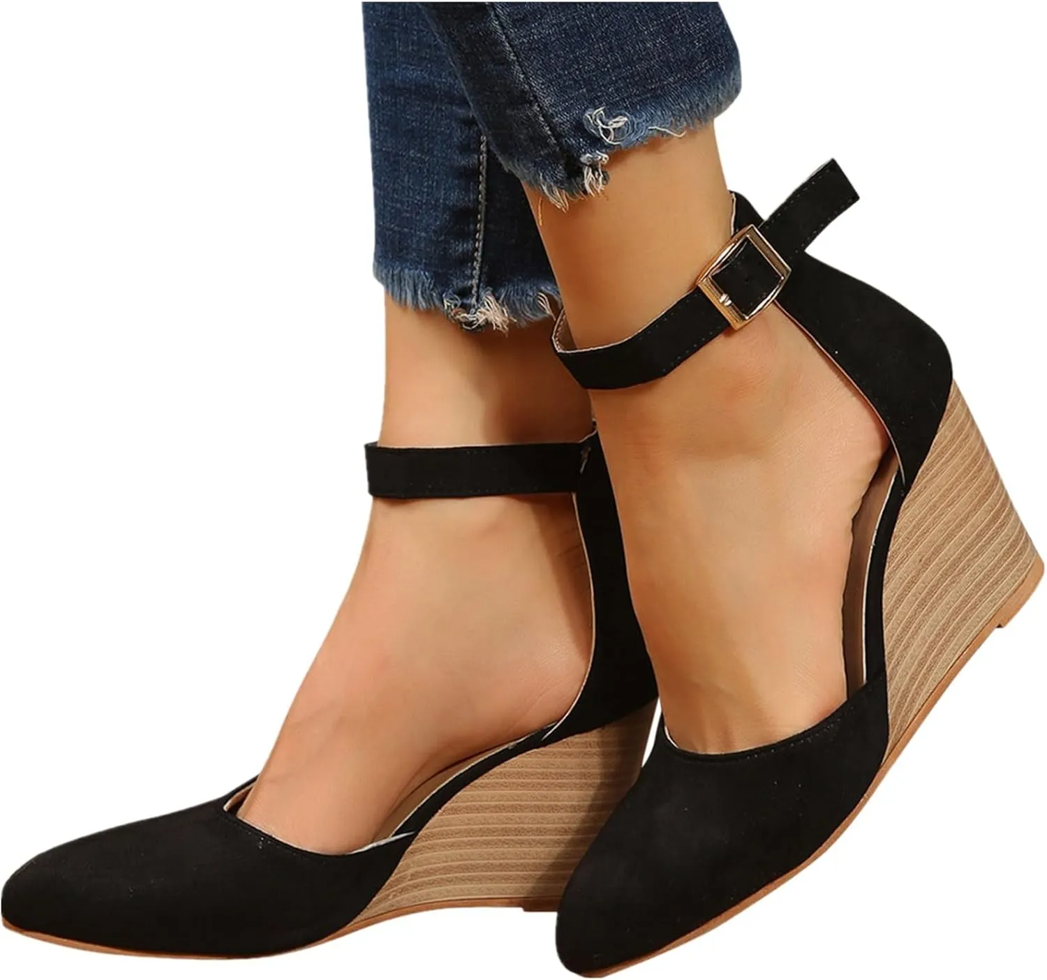 Closed Toe Wedges Heels for Women Dressy Platform Wedge Sandals Ankle Strap Heeled Espadrilles Sandals Ladies Comfortable Cork Summer Dress Shoes for Beach Wedding