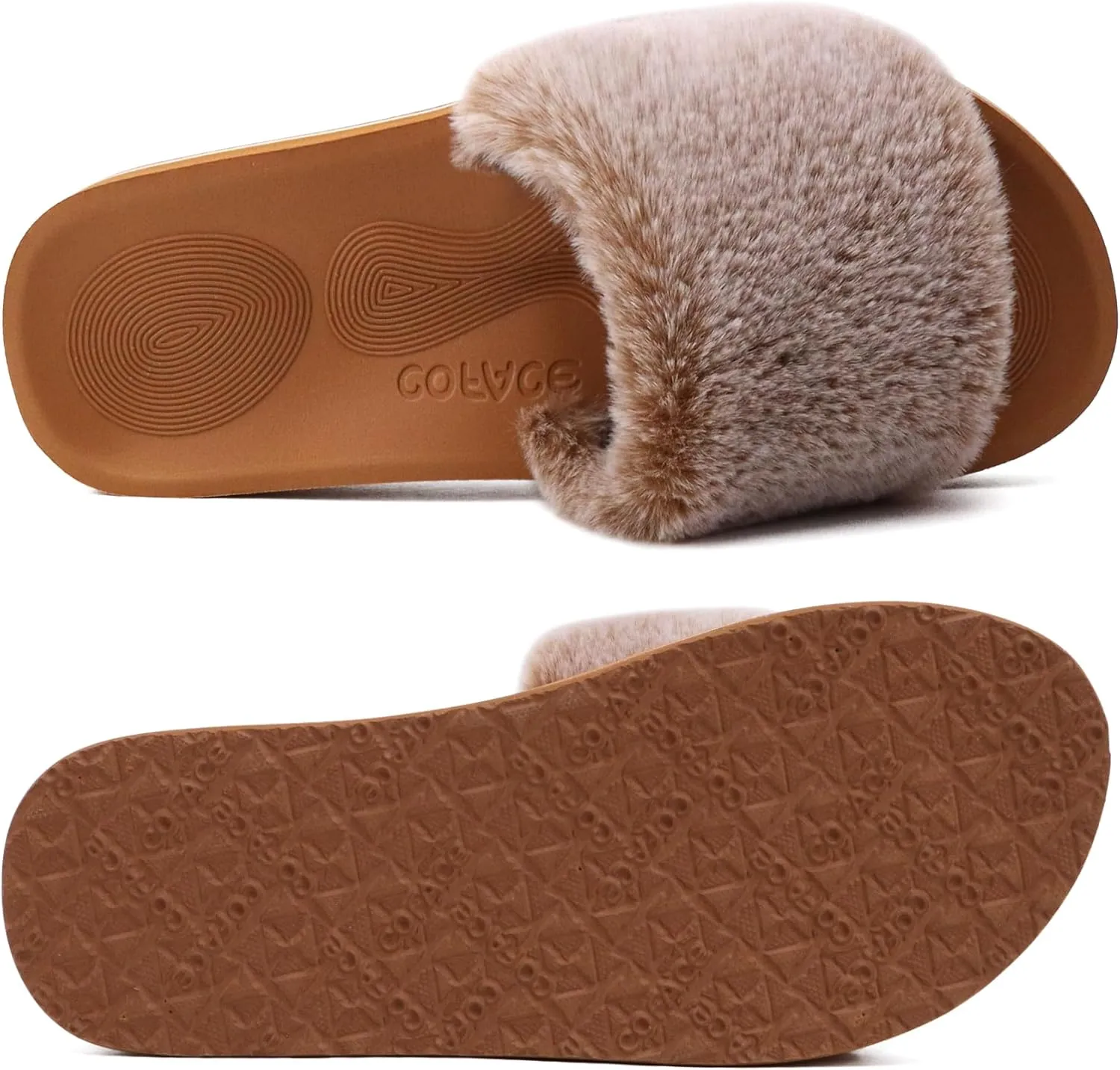 COFACE Womens Slides Fuzzy Slippers Open Toe Fluff Slippers With Arch Support Plantar Fasciitis Orthotic Slippers Women House Shoes