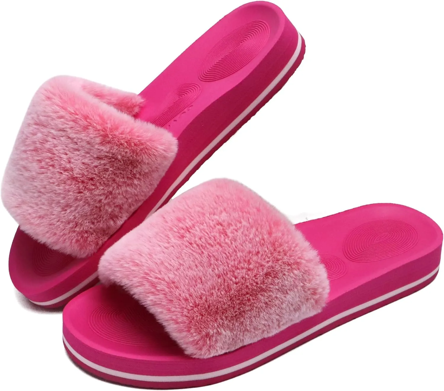 COFACE Womens Slides Fuzzy Slippers Open Toe Fluff Slippers With Arch Support Plantar Fasciitis Orthotic Slippers Women House Shoes