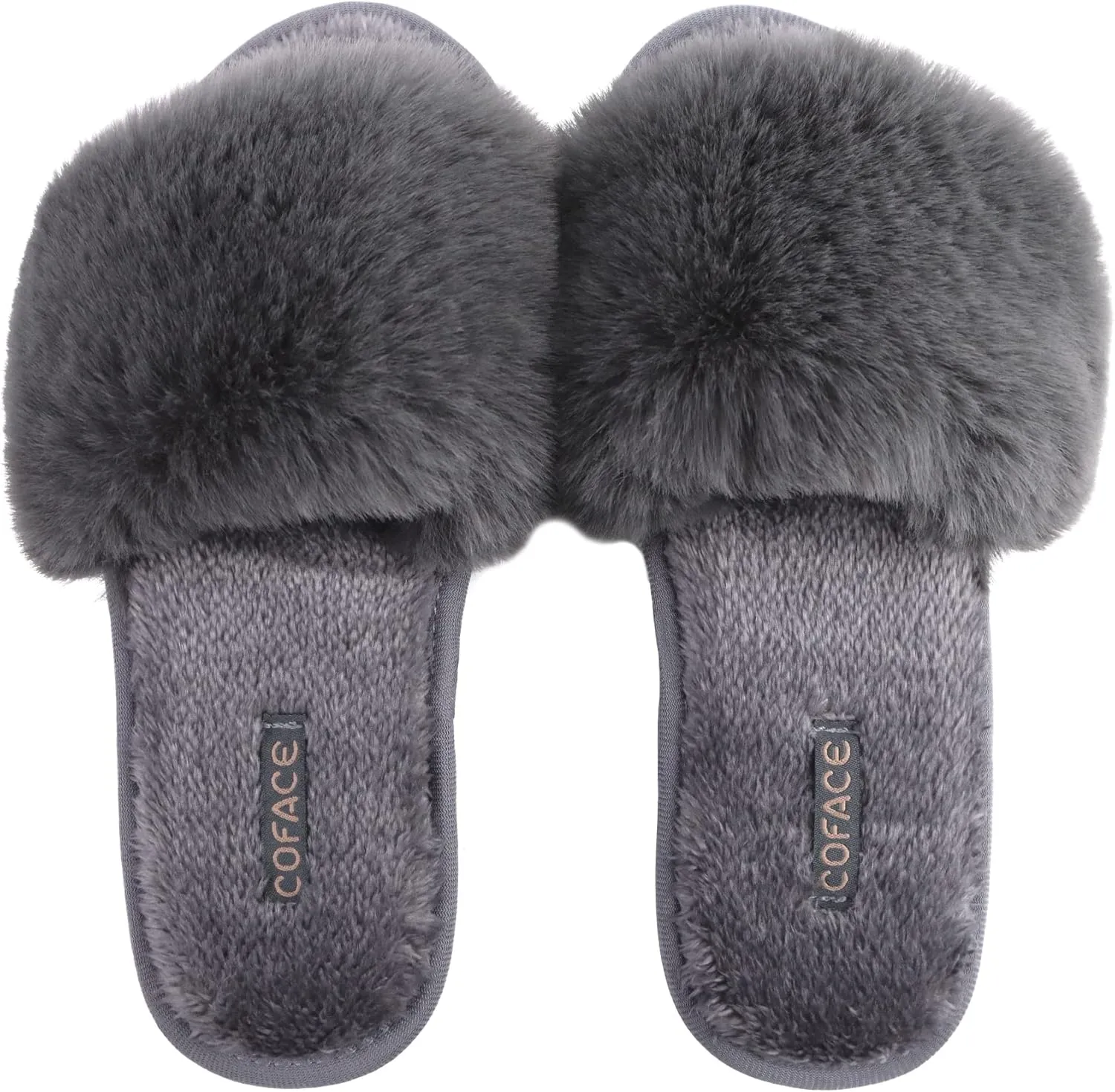 COFACE Womens Slides Fuzzy Slippers Open Toe Fluff Slippers With Arch Support Plantar Fasciitis Orthotic Slippers Women House Shoes