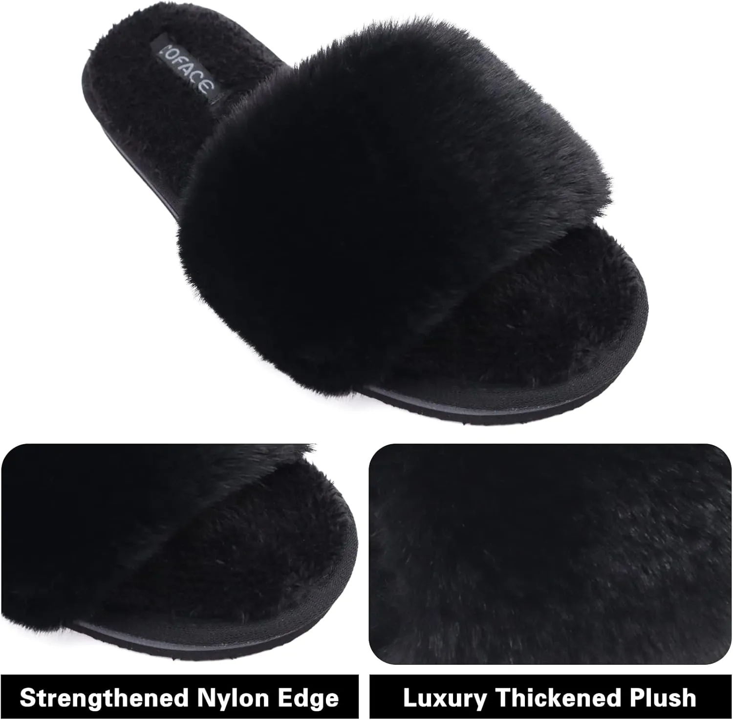 COFACE Womens Slides Fuzzy Slippers Open Toe Fluff Slippers With Arch Support Plantar Fasciitis Orthotic Slippers Women House Shoes
