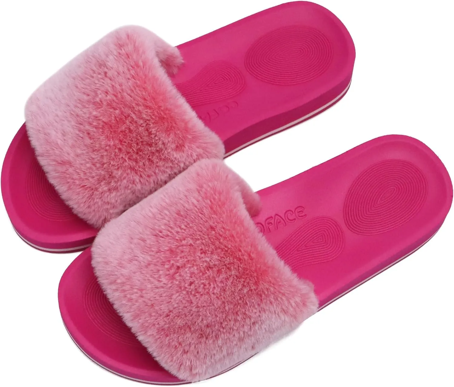 COFACE Womens Slides Fuzzy Slippers Open Toe Fluff Slippers With Arch Support Plantar Fasciitis Orthotic Slippers Women House Shoes