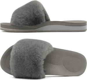 COFACE Womens Slides Fuzzy Slippers Open Toe Fluff Slippers With Arch Support Plantar Fasciitis Orthotic Slippers Women House Shoes