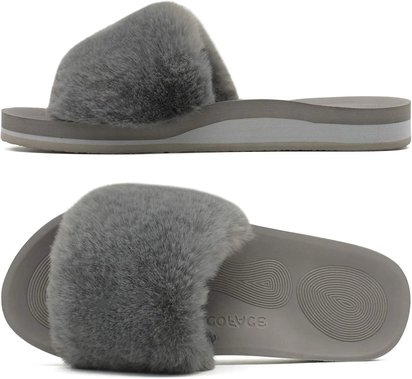 COFACE Womens Slides Fuzzy Slippers Open Toe Fluff Slippers With Arch Support Plantar Fasciitis Orthotic Slippers Women House Shoes