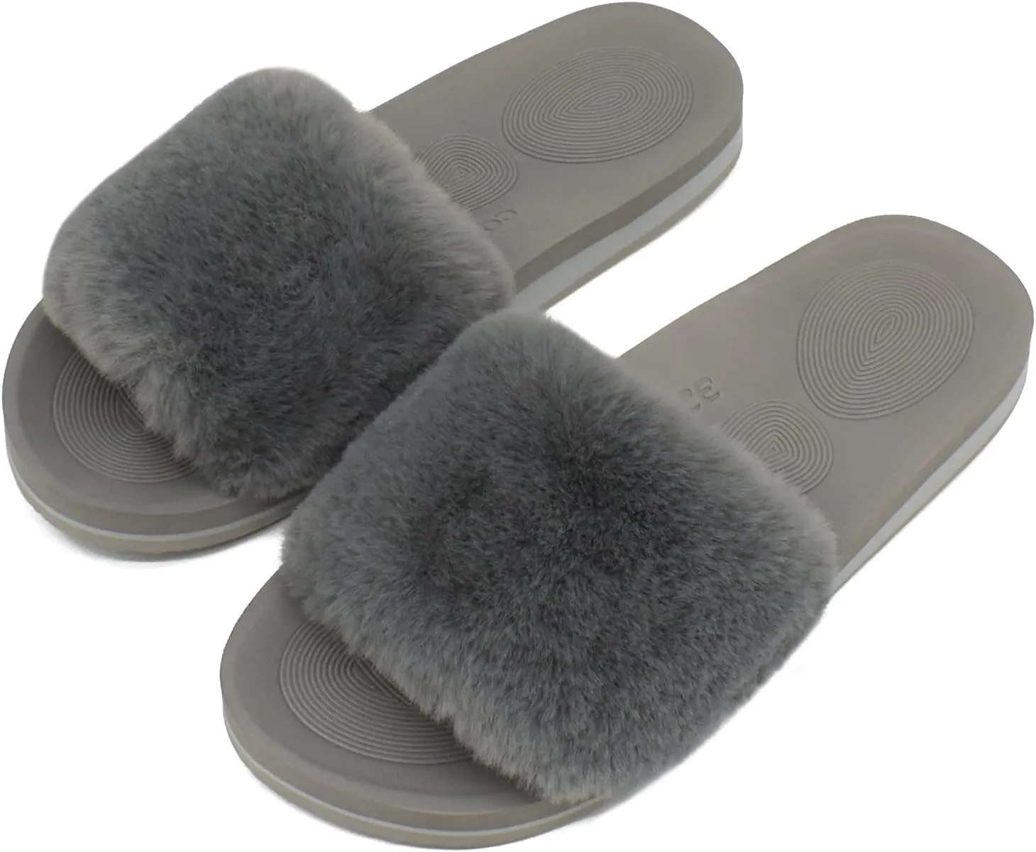 COFACE Womens Slides Fuzzy Slippers Open Toe Fluff Slippers With Arch Support Plantar Fasciitis Orthotic Slippers Women House Shoes
