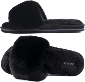 COFACE Womens Slides Fuzzy Slippers Open Toe Fluff Slippers With Arch Support Plantar Fasciitis Orthotic Slippers Women House Shoes