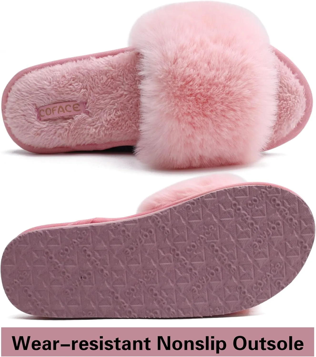COFACE Womens Slides Fuzzy Slippers Open Toe Fluff Slippers With Arch Support Plantar Fasciitis Orthotic Slippers Women House Shoes