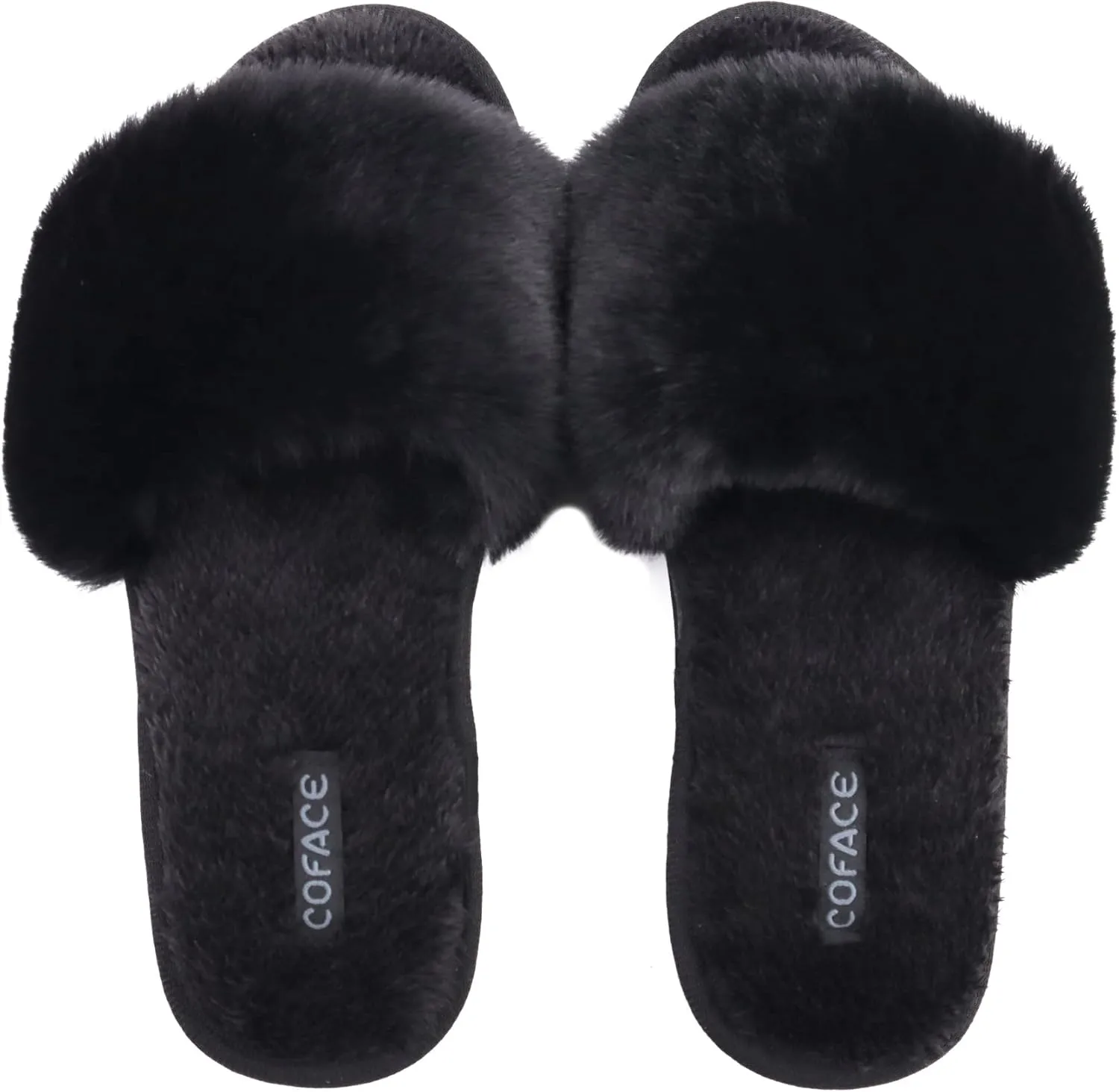 COFACE Womens Slides Fuzzy Slippers Open Toe Fluff Slippers With Arch Support Plantar Fasciitis Orthotic Slippers Women House Shoes