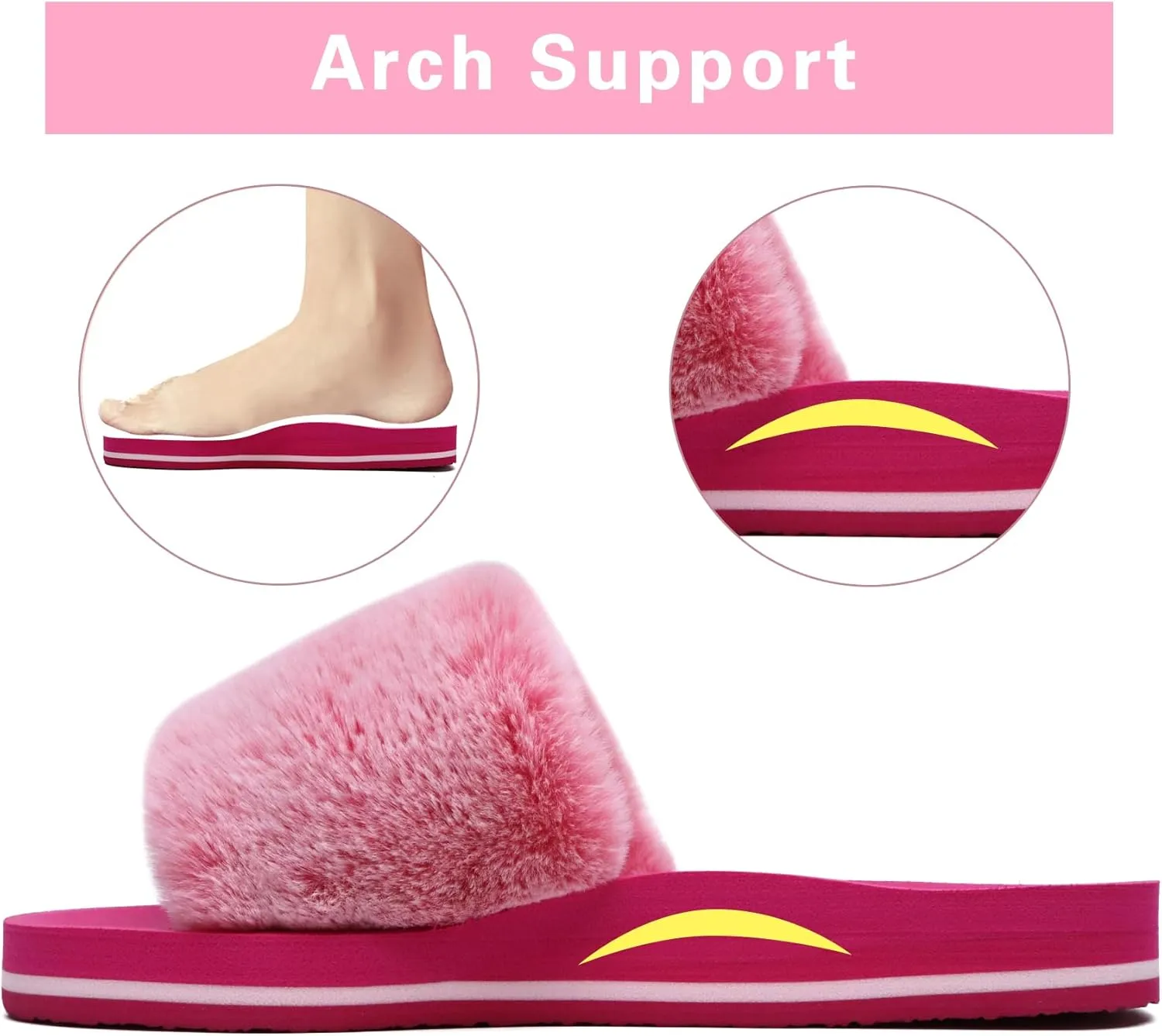 COFACE Womens Slides Fuzzy Slippers Open Toe Fluff Slippers With Arch Support Plantar Fasciitis Orthotic Slippers Women House Shoes