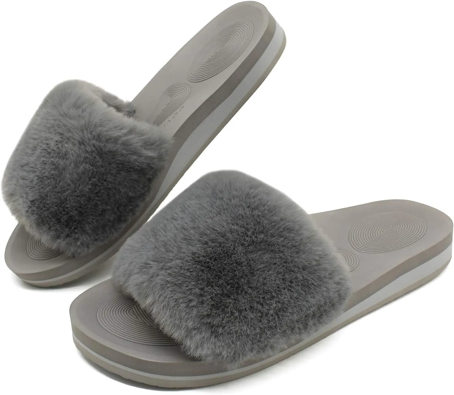 COFACE Womens Slides Fuzzy Slippers Open Toe Fluff Slippers With Arch Support Plantar Fasciitis Orthotic Slippers Women House Shoes