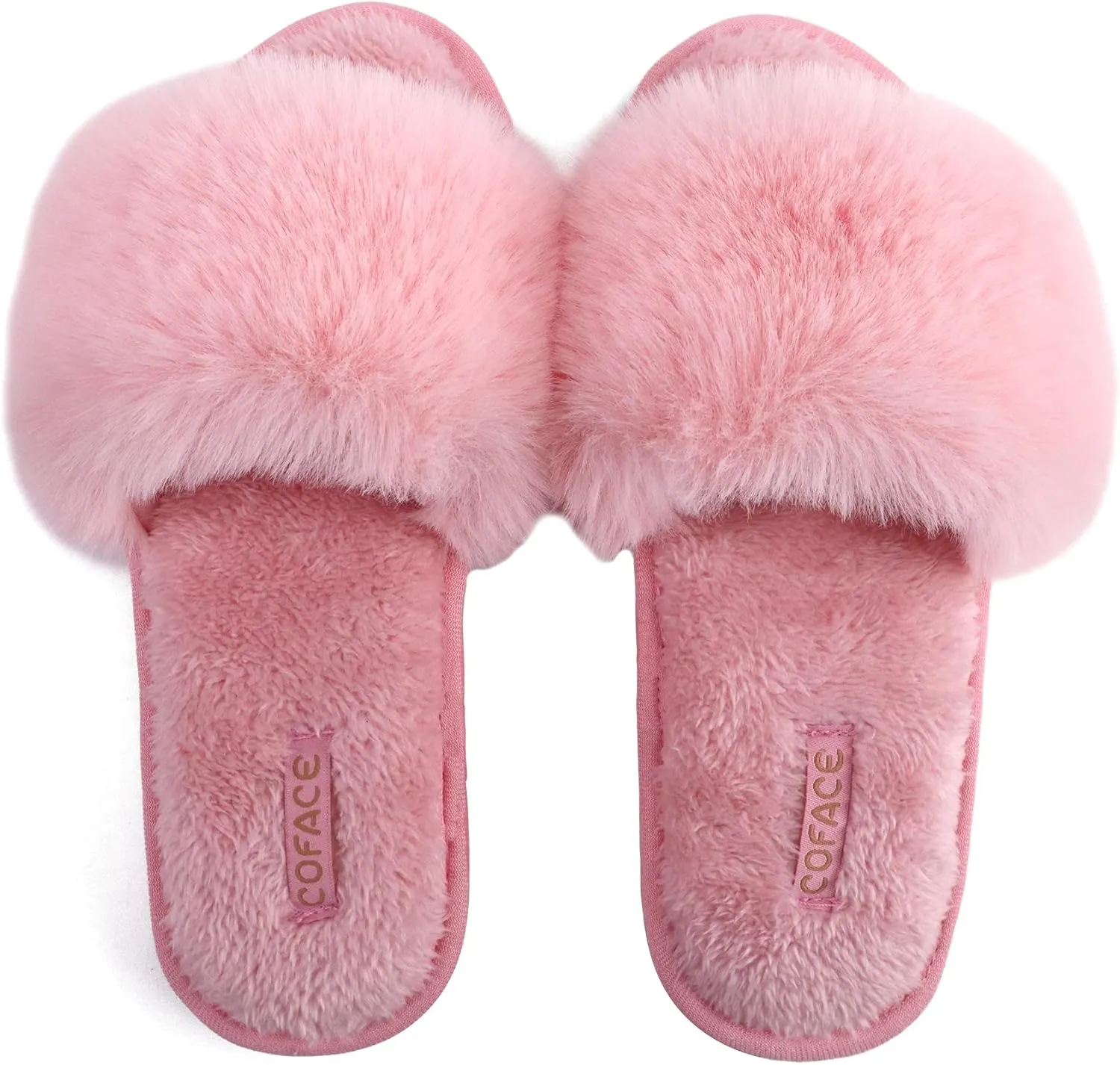 COFACE Womens Slides Fuzzy Slippers Open Toe Fluff Slippers With Arch Support Plantar Fasciitis Orthotic Slippers Women House Shoes